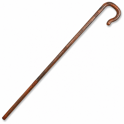 1pc Brown Crook Handle Staff Prop, Vintage Style Wood Texture Finish, Ring Costume Accessories detail