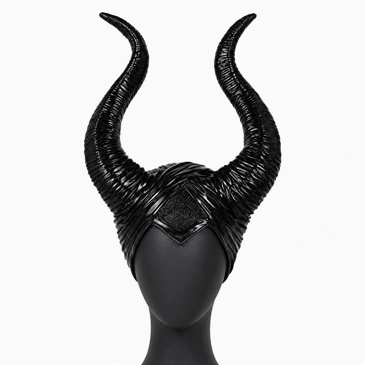 1pc Black Horn Headpiece with Striped Texture, Symmetrical Curved Horns main product view 4