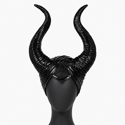 1pc Black Horn Headpiece with Striped Texture, Symmetrical Curved Horns main product view 4