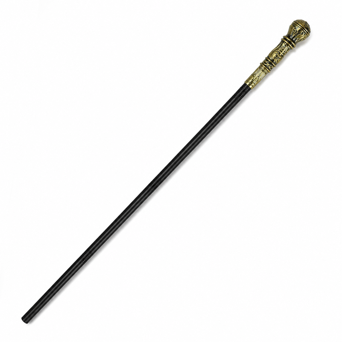 1pc Antique Gold Carved Round Head Scepter Prop, Black Shaft, Plant Motif Relief Costume Accessories detail