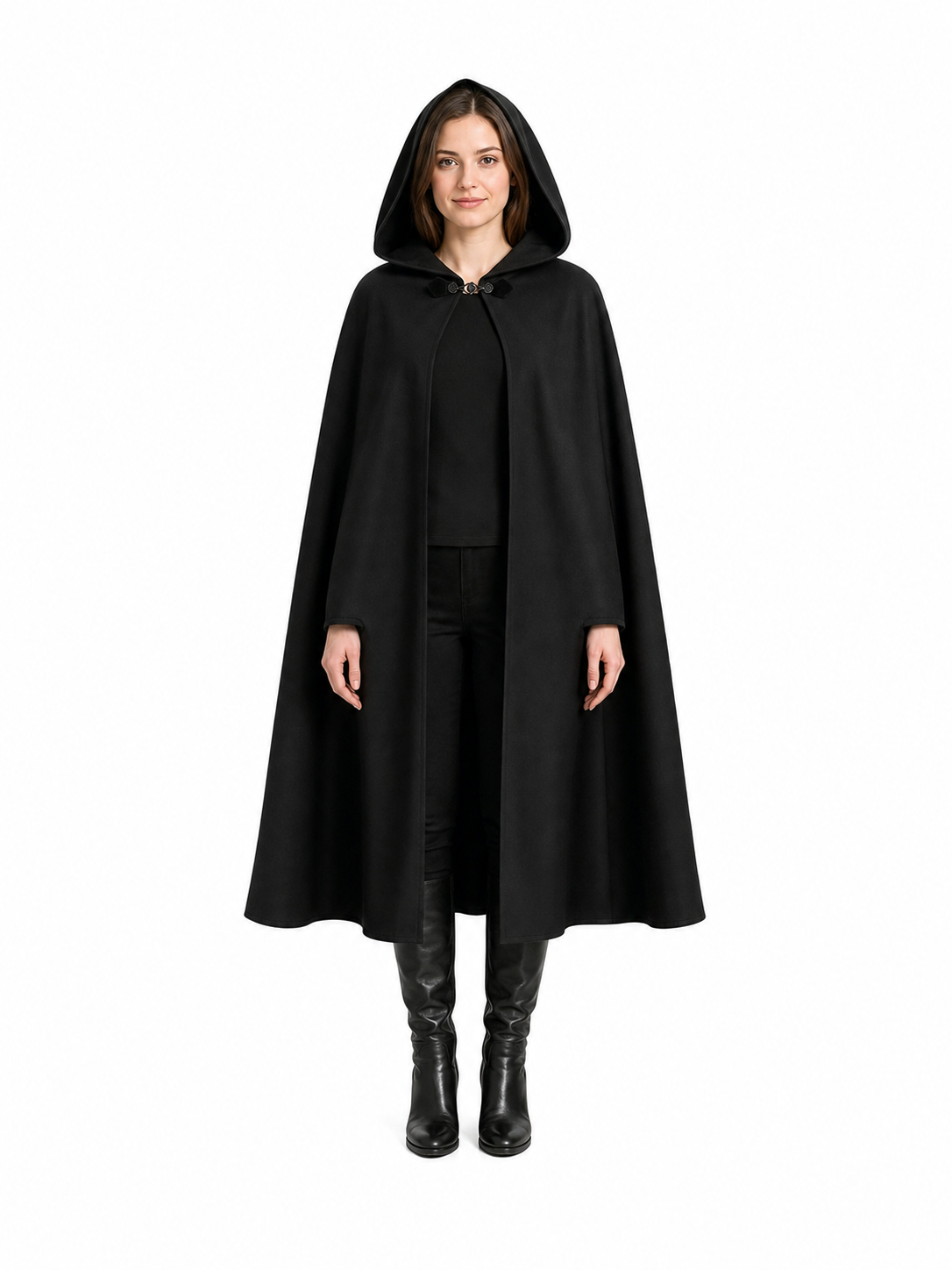 Long black hooded carnival cloak