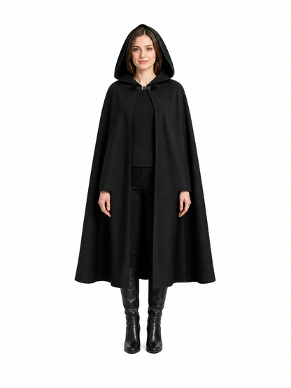 Long black hooded carnival cloak