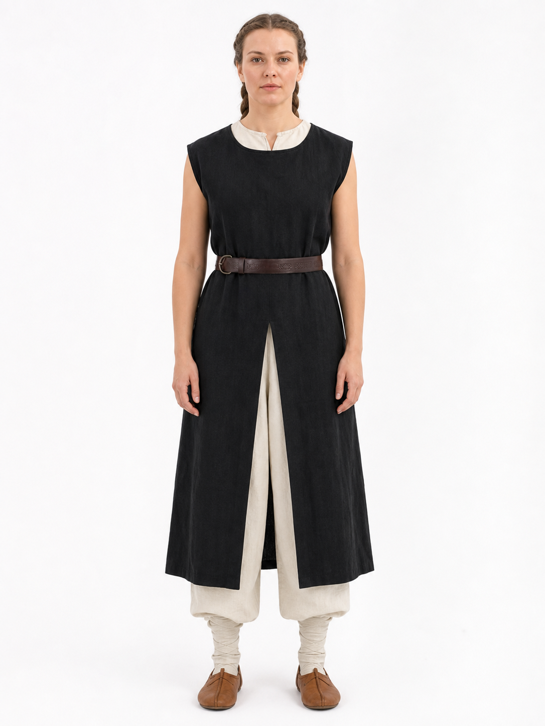 Black Sleeveless Round-Neck Tunic Top