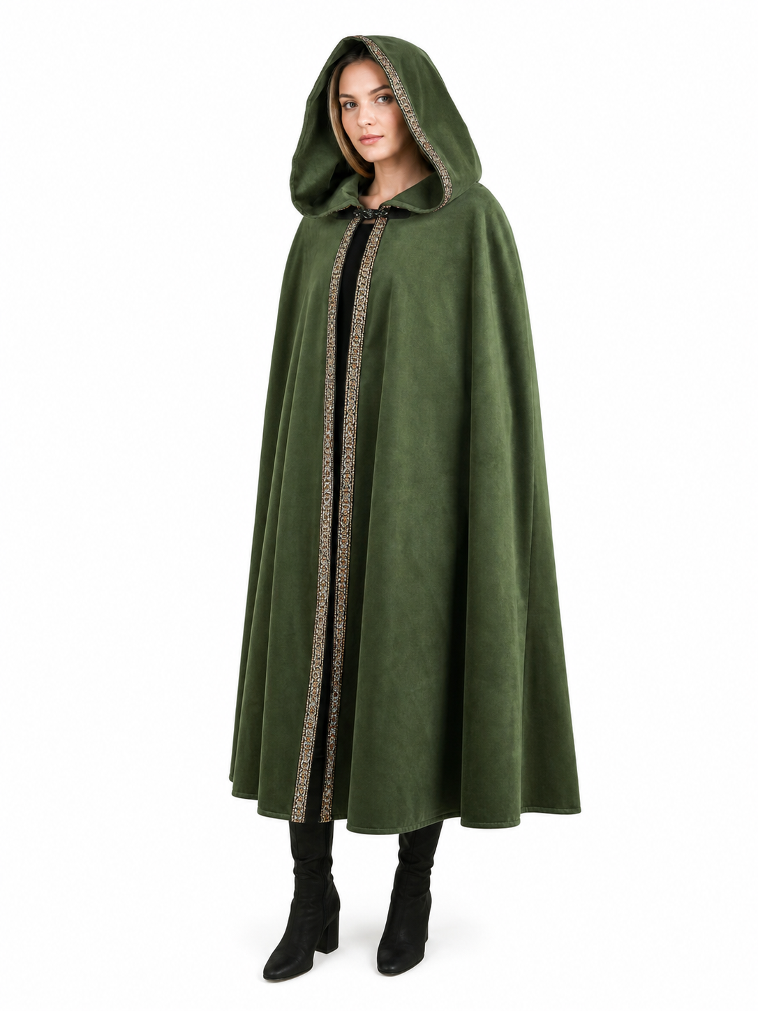 Green Carnival Cloak with Hood and Trim