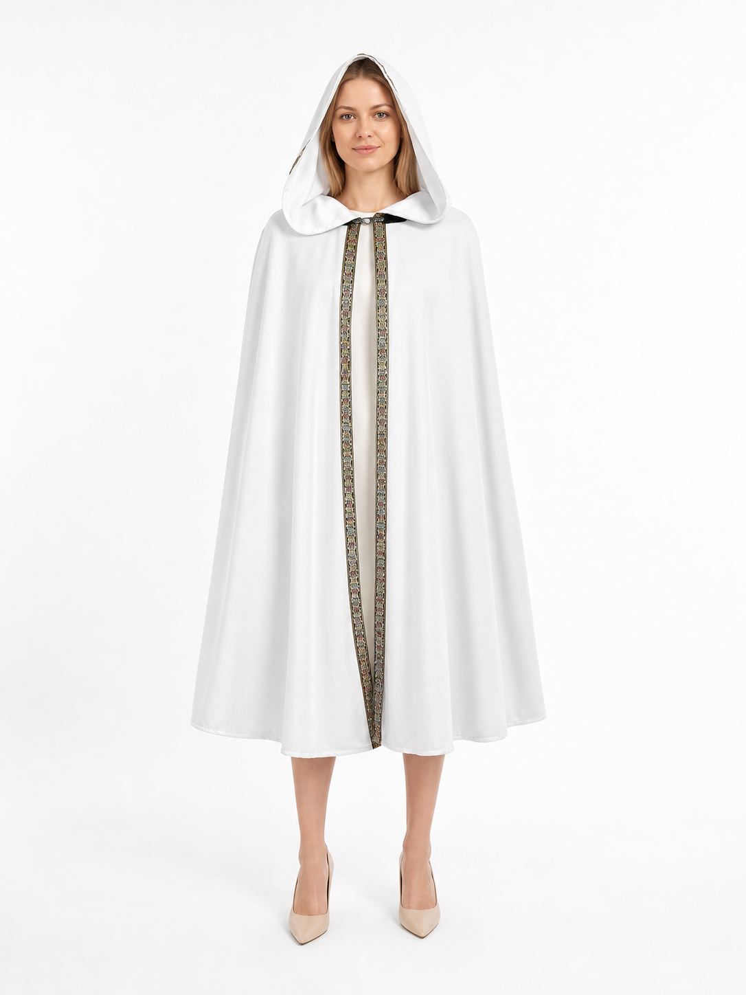 White Medieval Hooded Costume Cloak