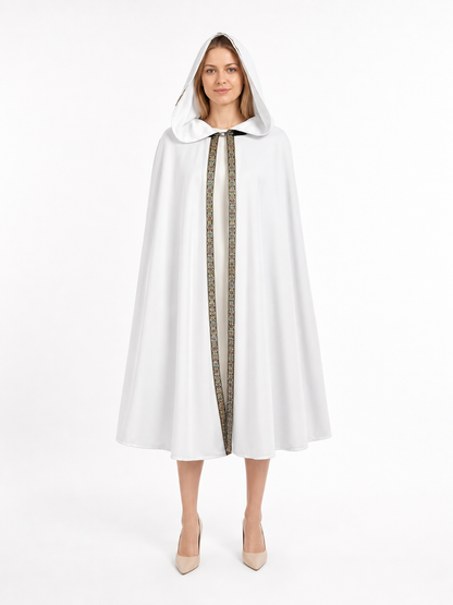 White Medieval Hooded Costume Cloak