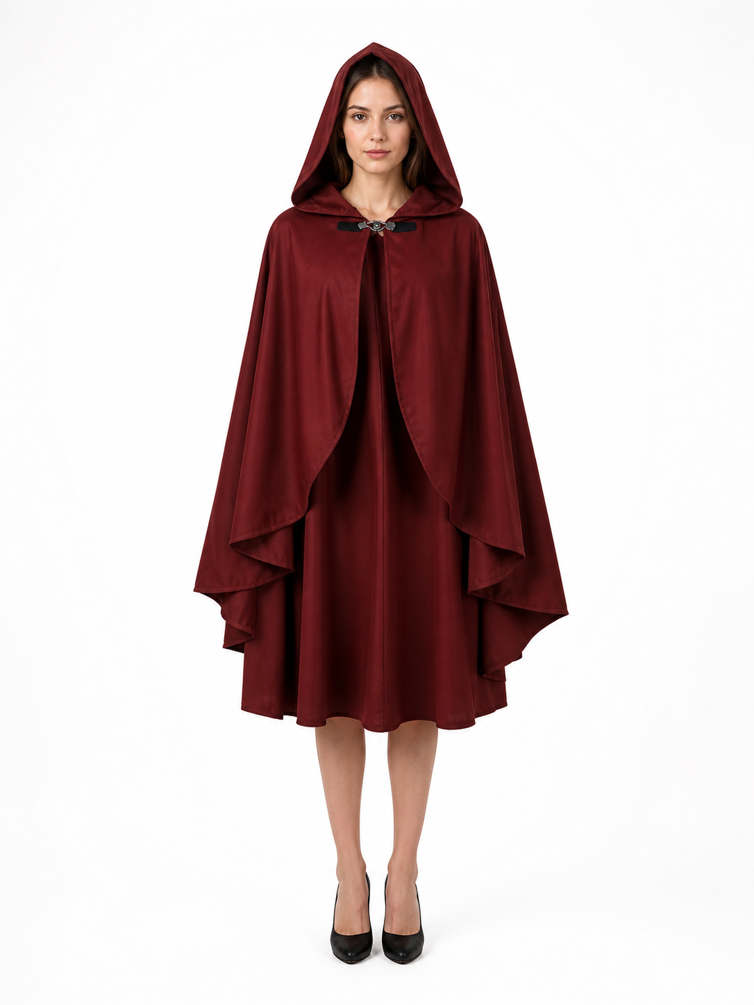 Burgundy Hooded Costume Cloak for Cosplay