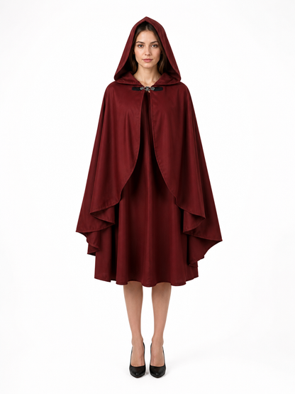 Burgundy Hooded Costume Cloak for Cosplay