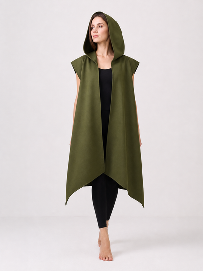 Triangular Hooded Cape, Olive Green