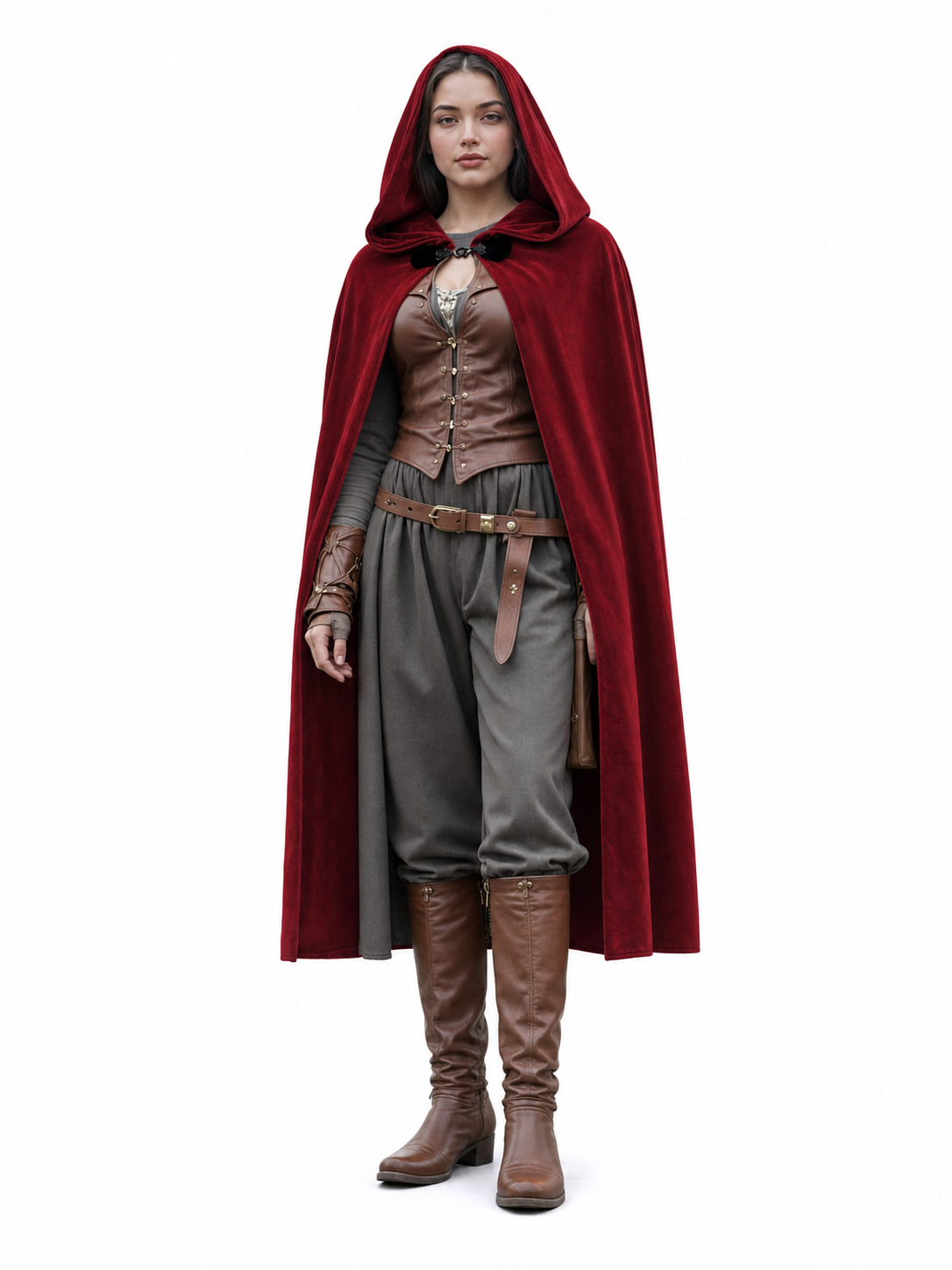 Burgundy Medieval Hooded Costume Cloak