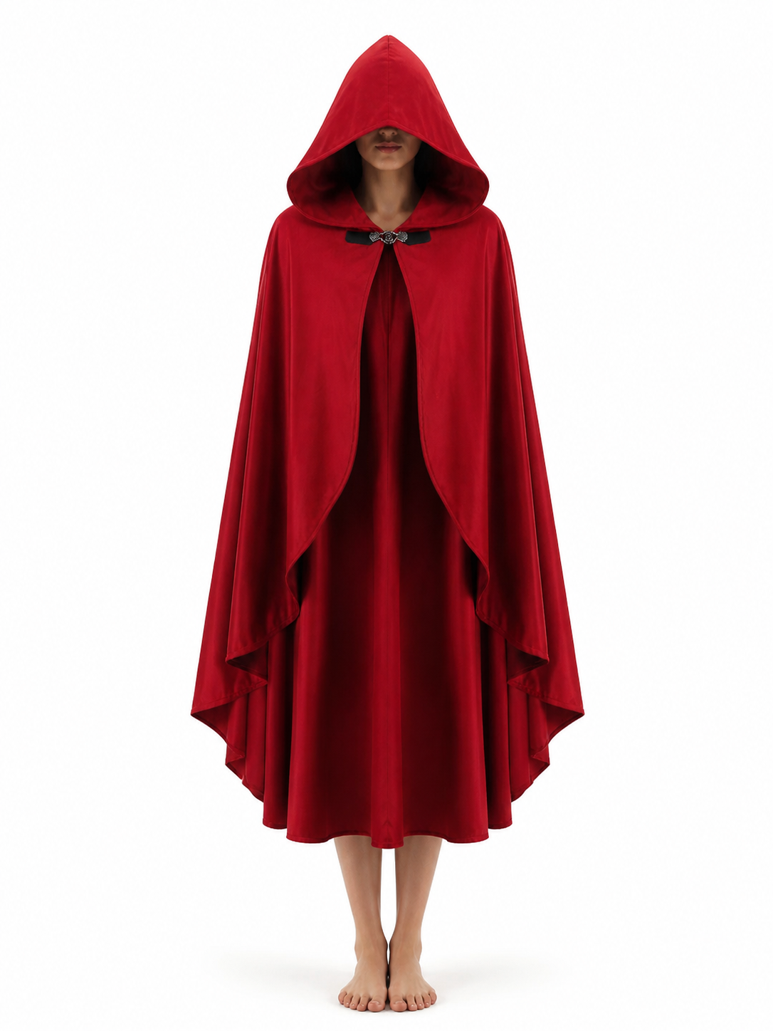 Red medieval carnival cloak with hood