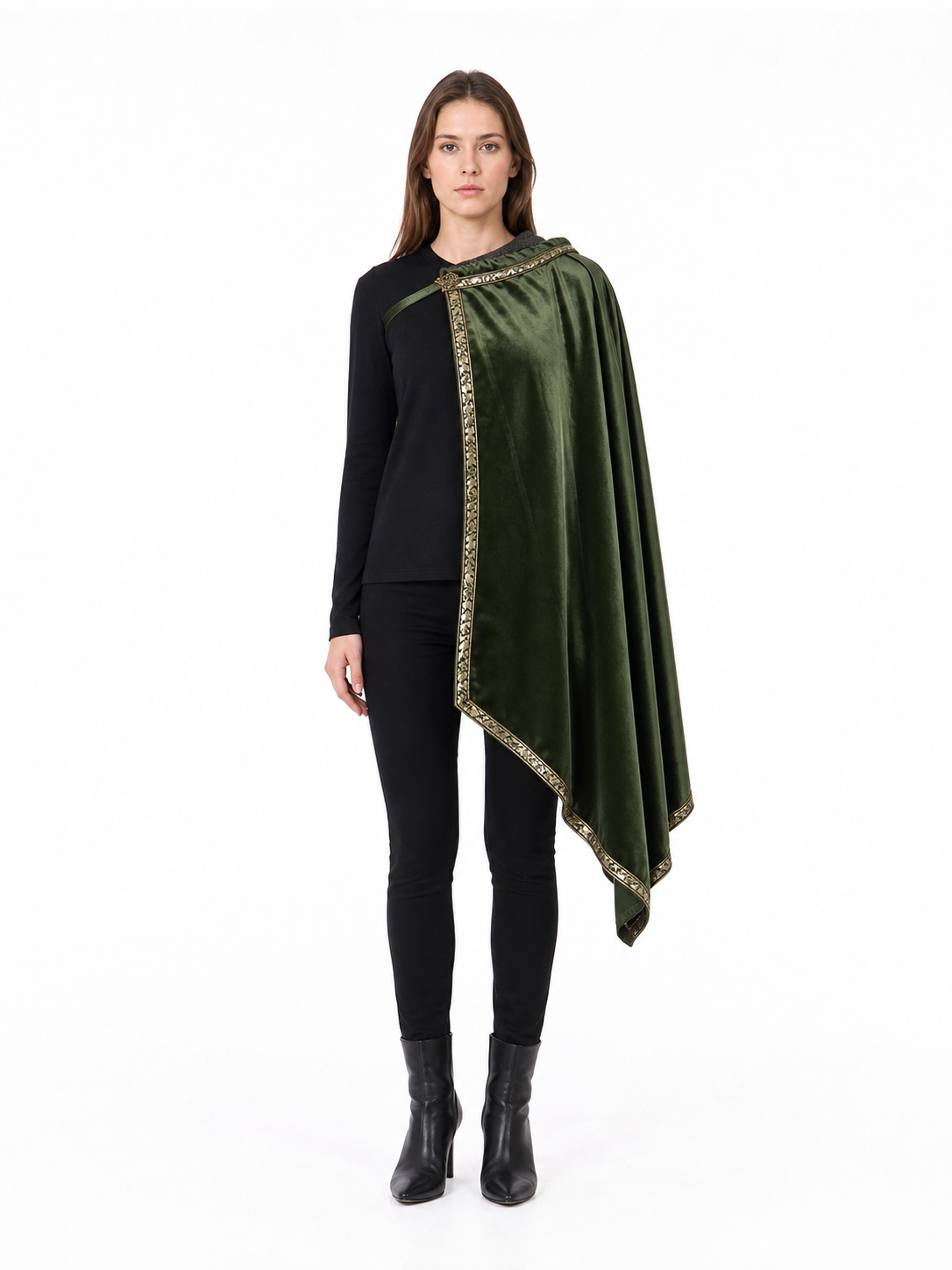 Green asymmetrical long carnival cape