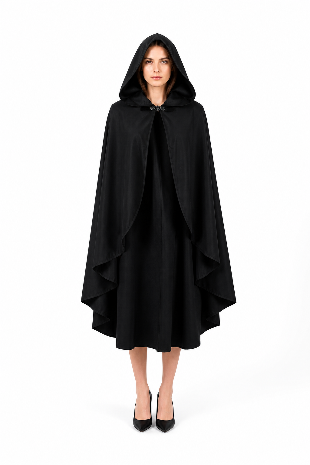 Black Hooded Carnival Cape, Flowing