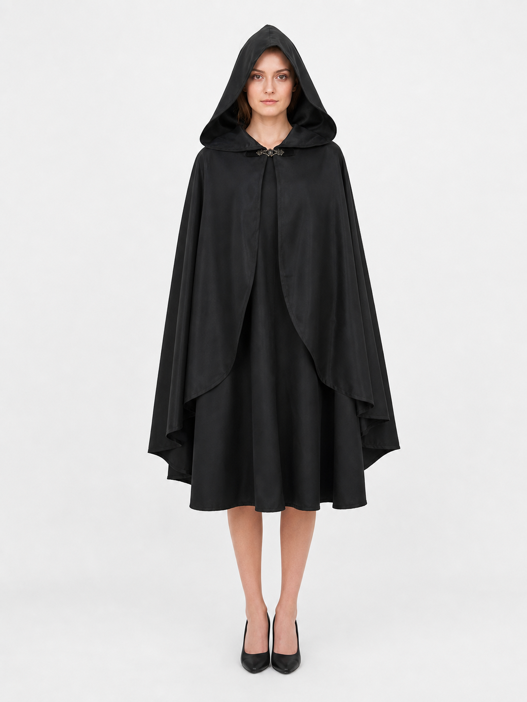 Black Hooded Carnival Cape, Flowing