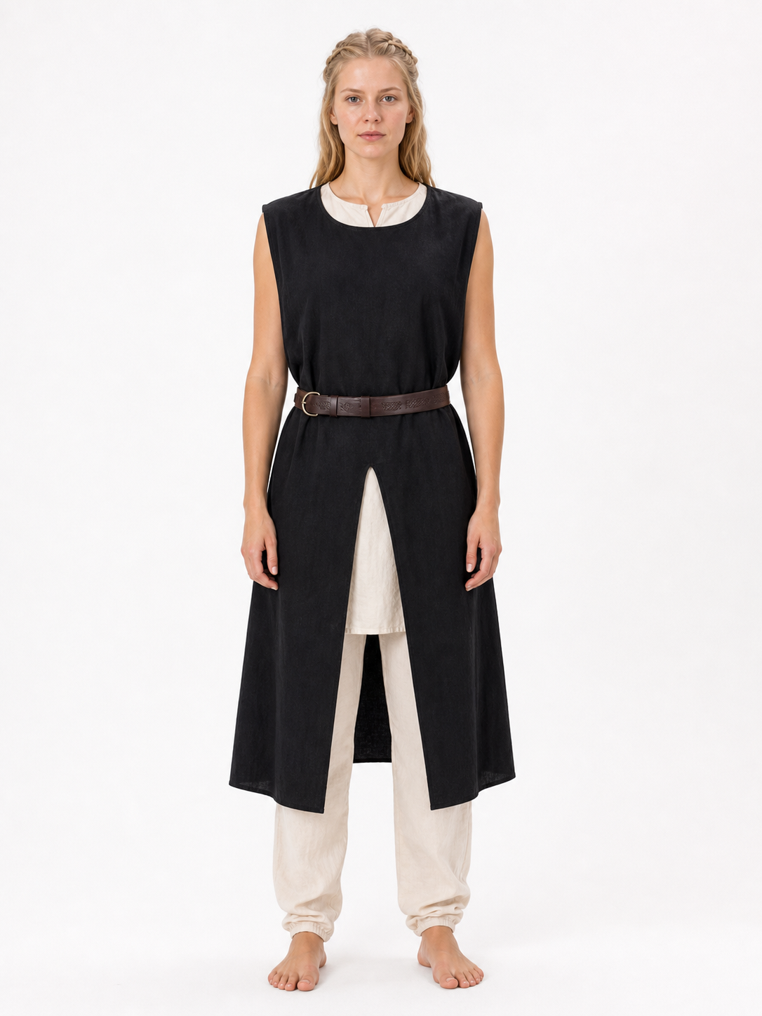 Black Sleeveless Round-Neck Tunic Top
