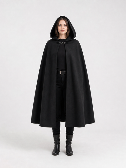 Long black hooded carnival cloak