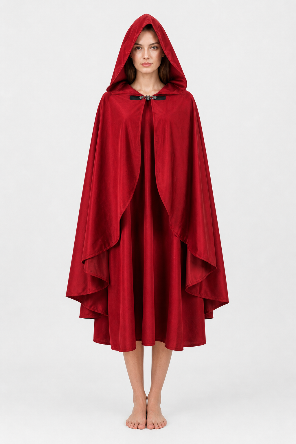 Red medieval carnival cloak with hood