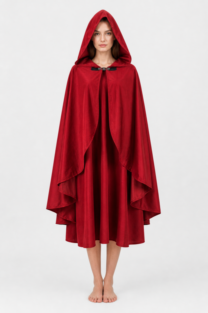 Red medieval carnival cloak with hood