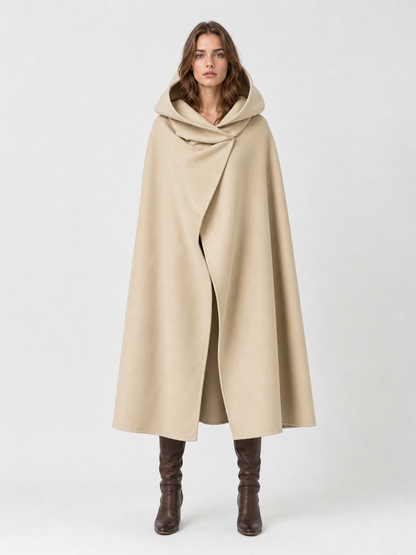 Medieval Hooded Cloak, Pointed Hood Full-Length Draped Cape in Khaki for Cosplay, Fantasy Costumes and Historical-Style Outdoor Outfits