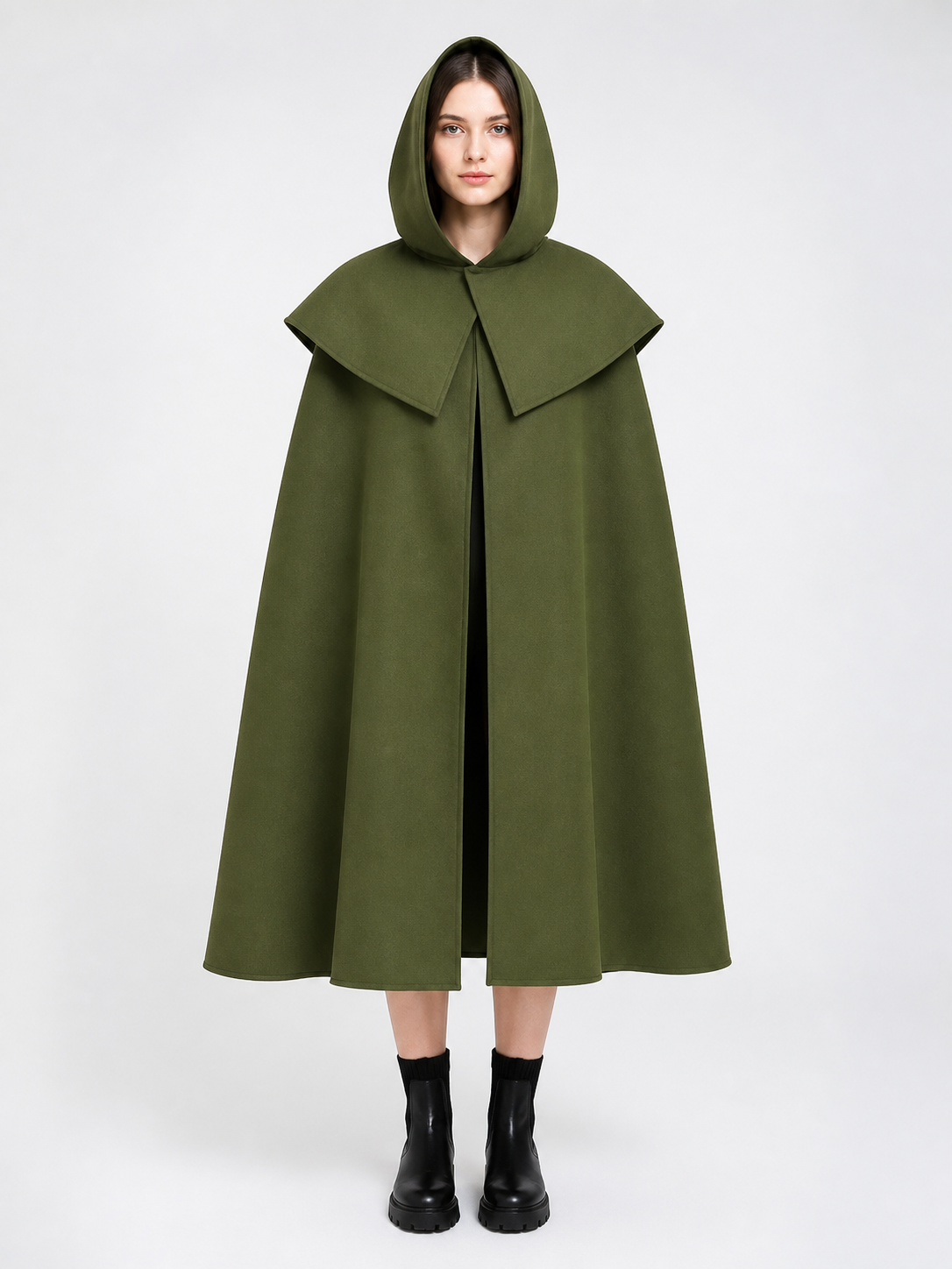 Triangular Hooded Cape, Olive Green