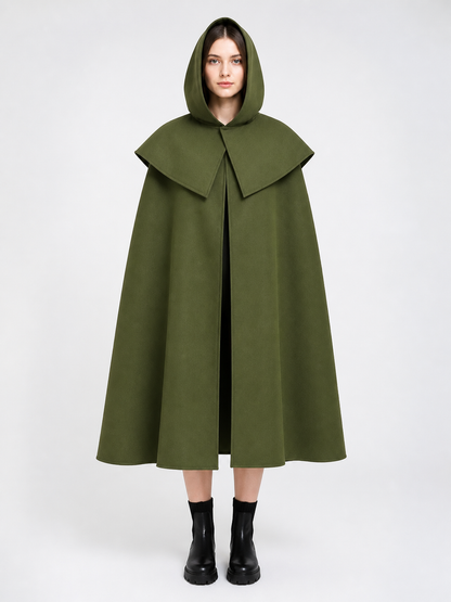 Triangular Hooded Cape, Olive Green