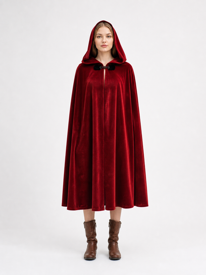 Burgundy Medieval Hooded Costume Cloak