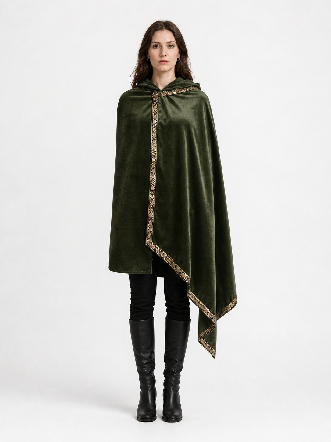 Green asymmetrical long carnival cape