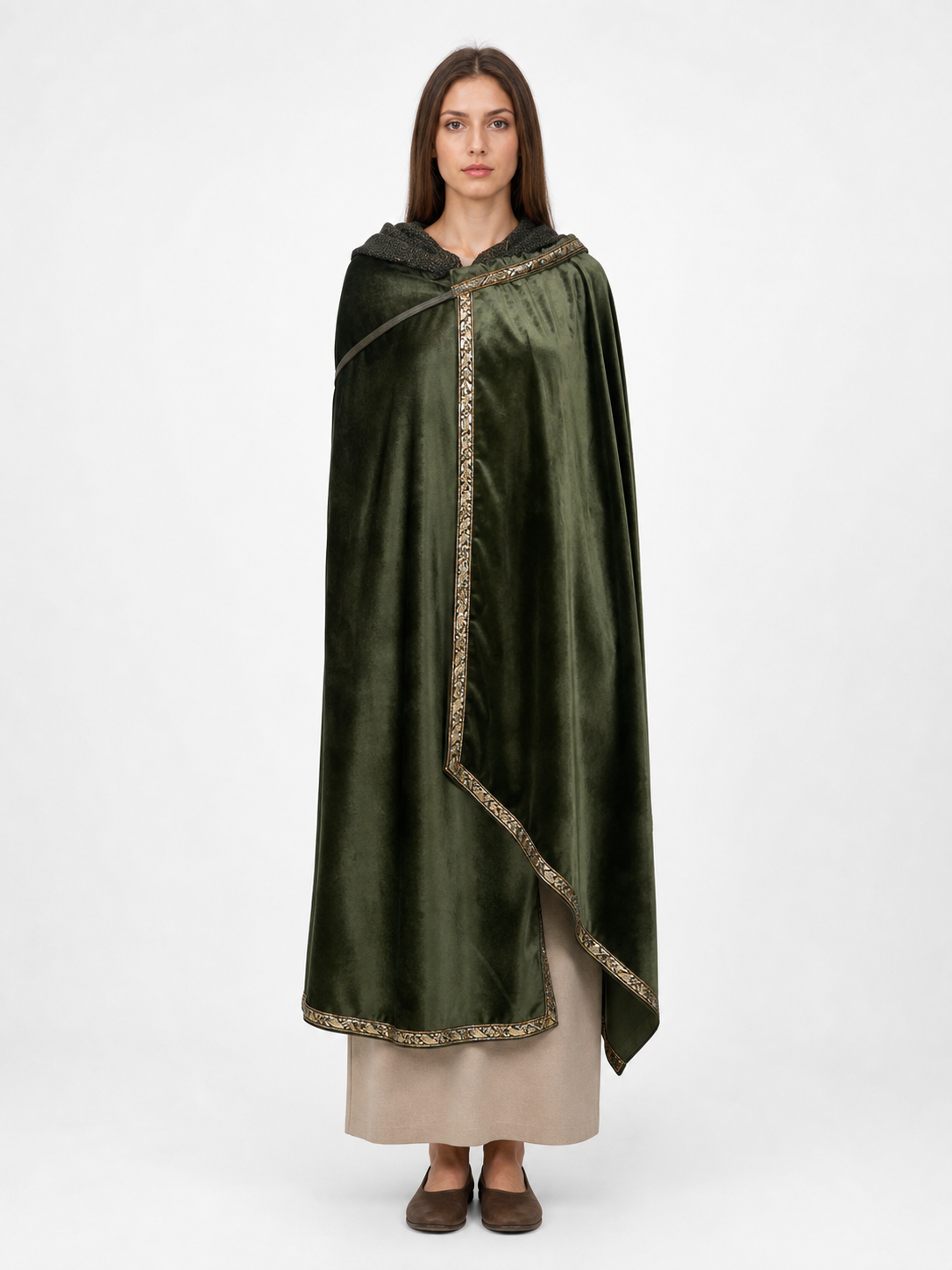 Green asymmetrical long carnival cape