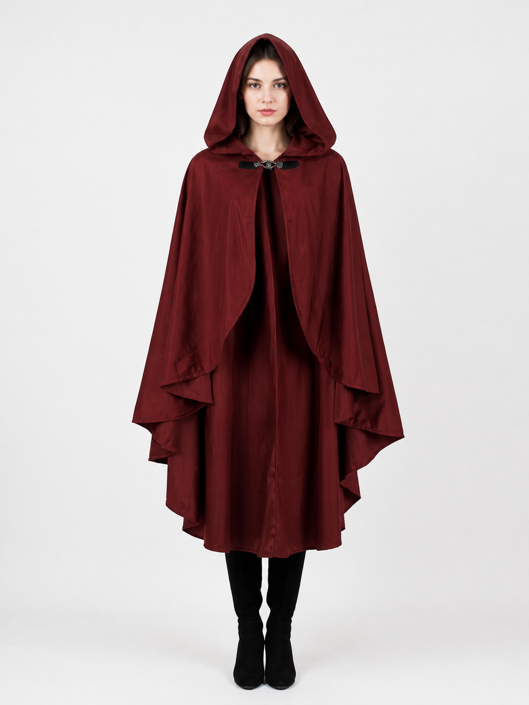 Burgundy Hooded Costume Cloak for Cosplay
