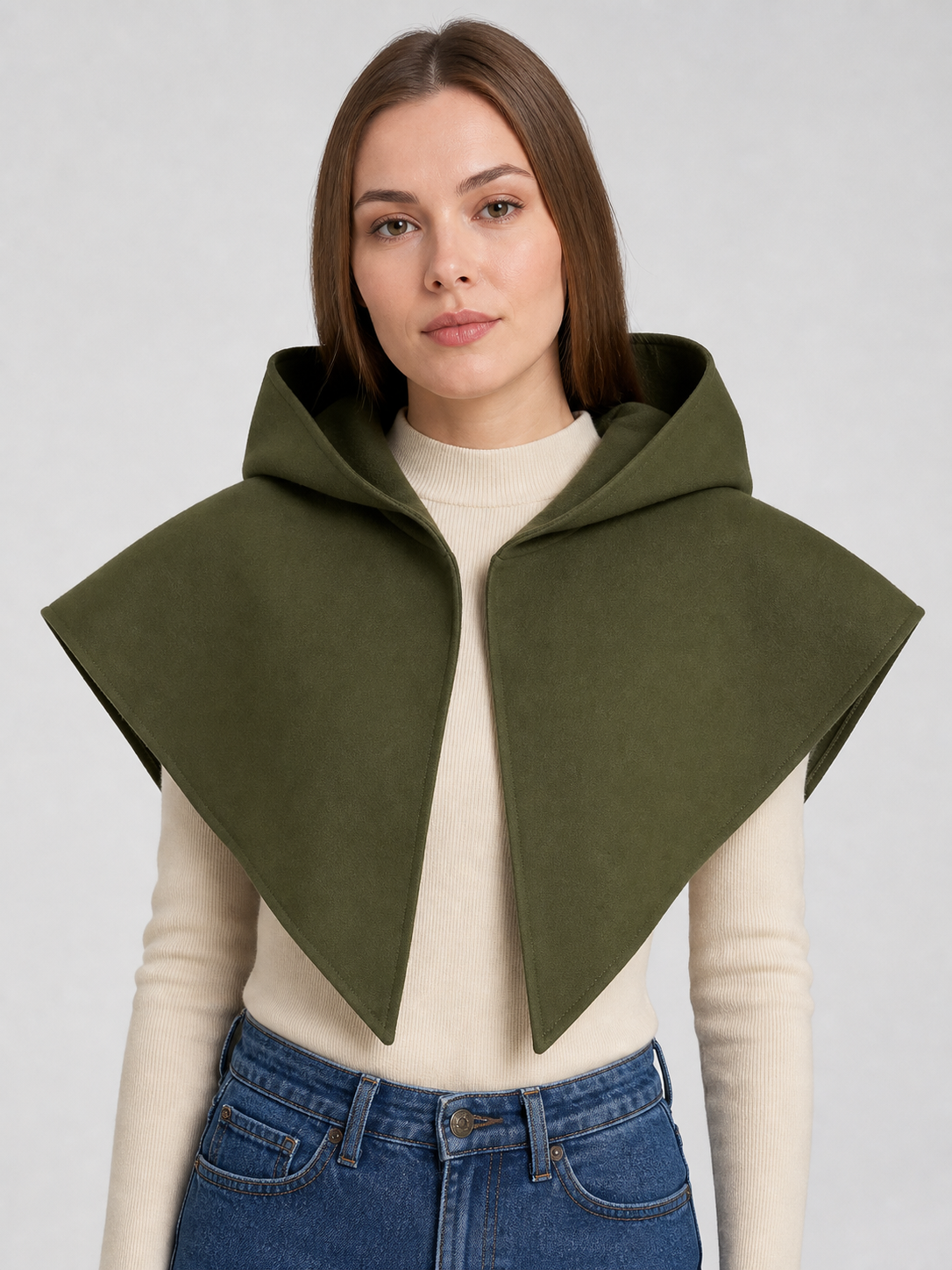 Triangular Hooded Cape, Olive Green