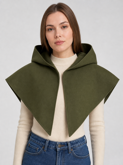 Triangular Hooded Cape, Olive Green