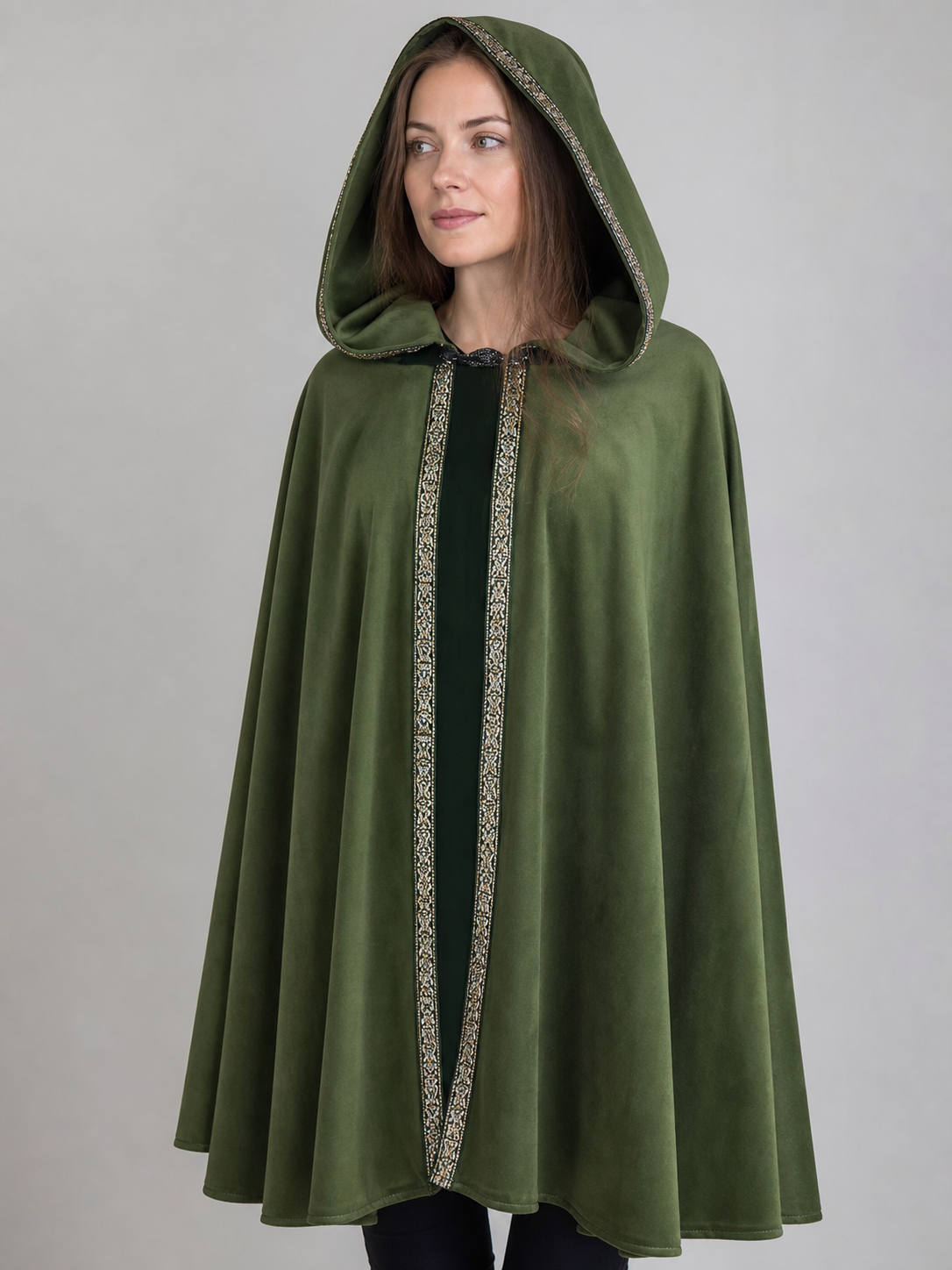 Green Carnival Cloak with Hood and Trim