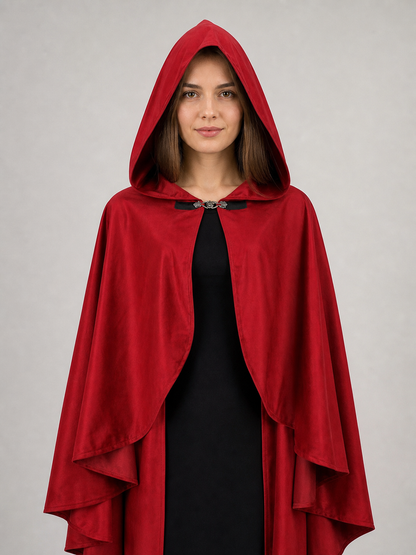 Red medieval carnival cloak with hood