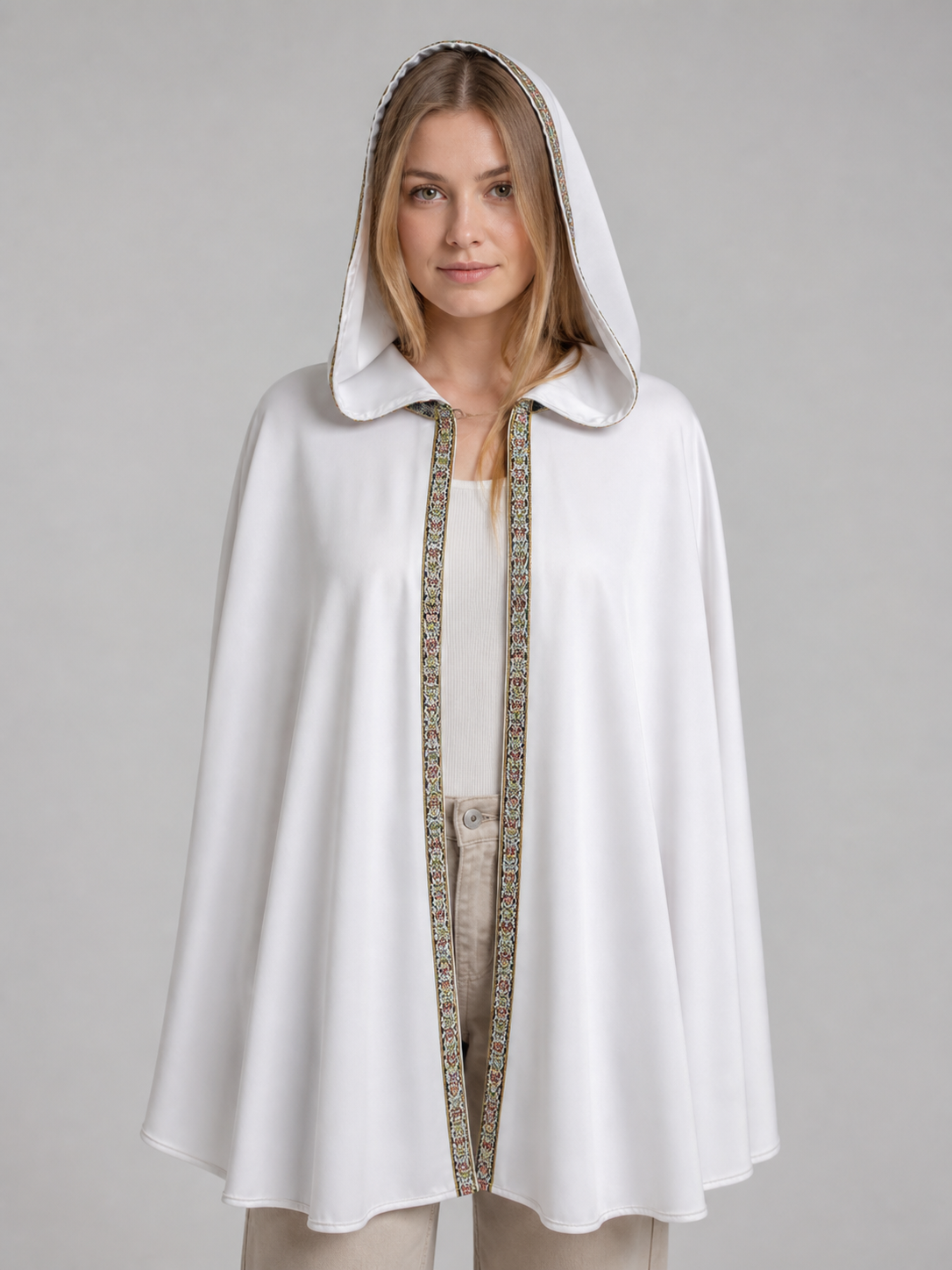 White Medieval Hooded Costume Cloak
