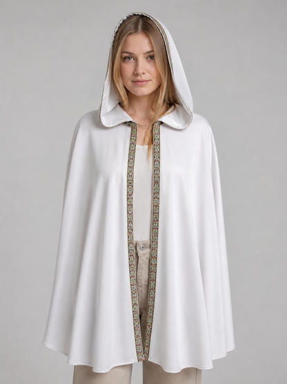 White Medieval Hooded Costume Cloak