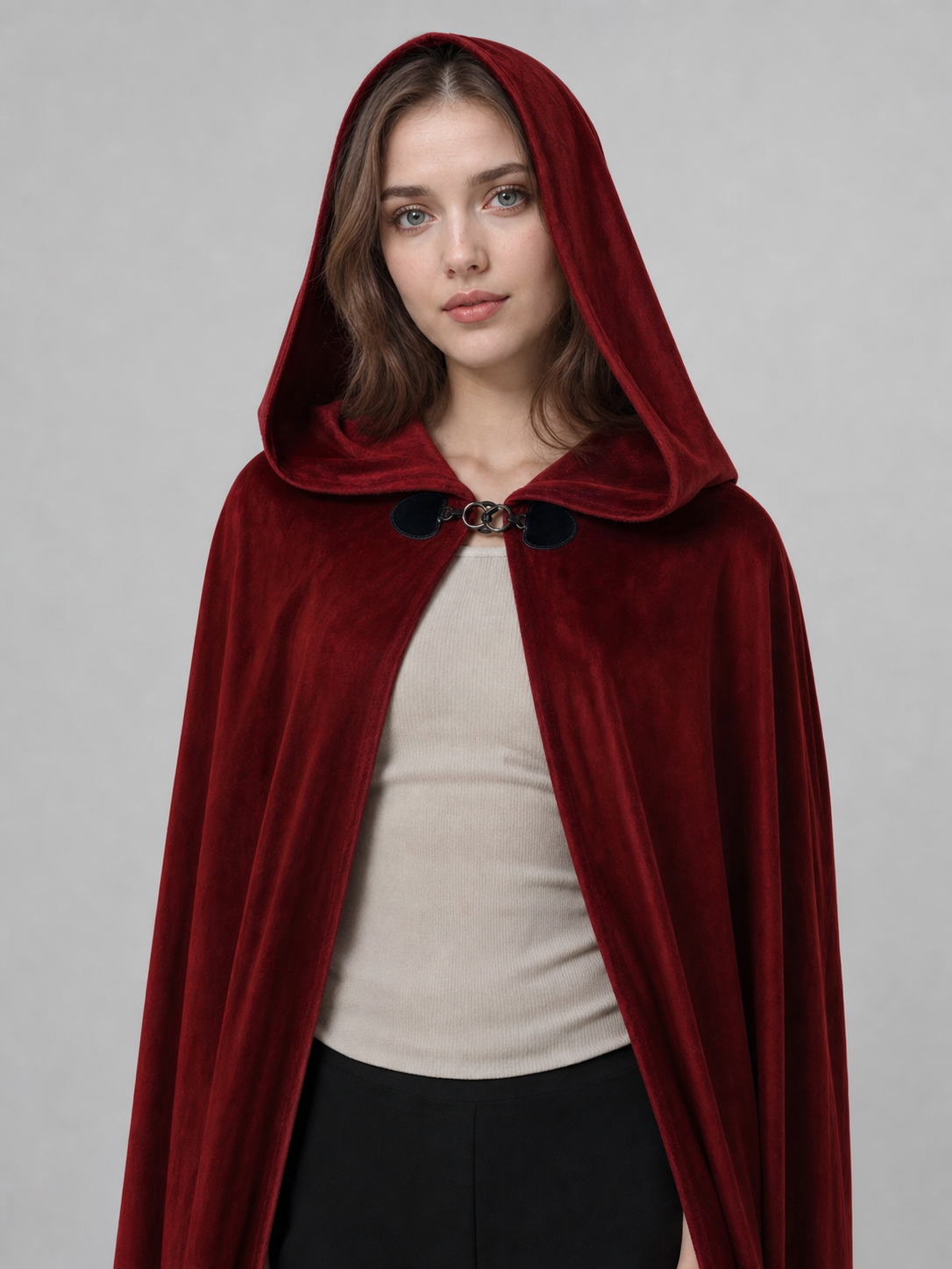 Burgundy Medieval Hooded Costume Cloak