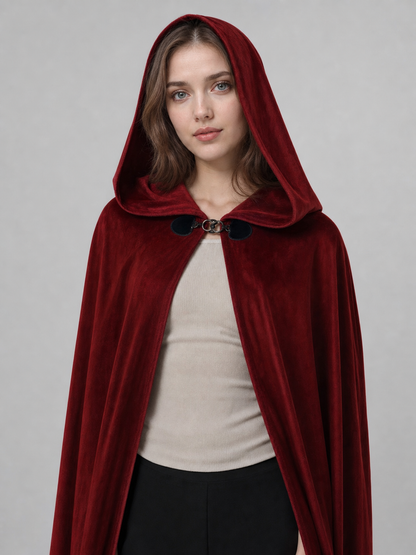 Burgundy Medieval Hooded Costume Cloak