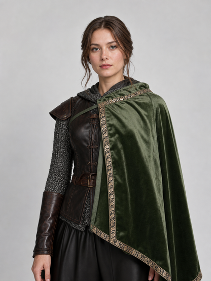 Green asymmetrical long carnival cape