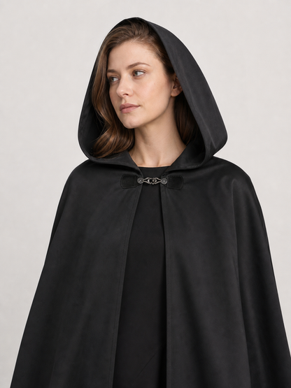 Long black hooded carnival cloak