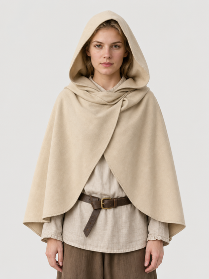 Medieval Hooded Cloak, Pointed Hood Full-Length Draped Cape in Khaki for Cosplay, Fantasy Costumes and Historical-Style Outdoor Outfits