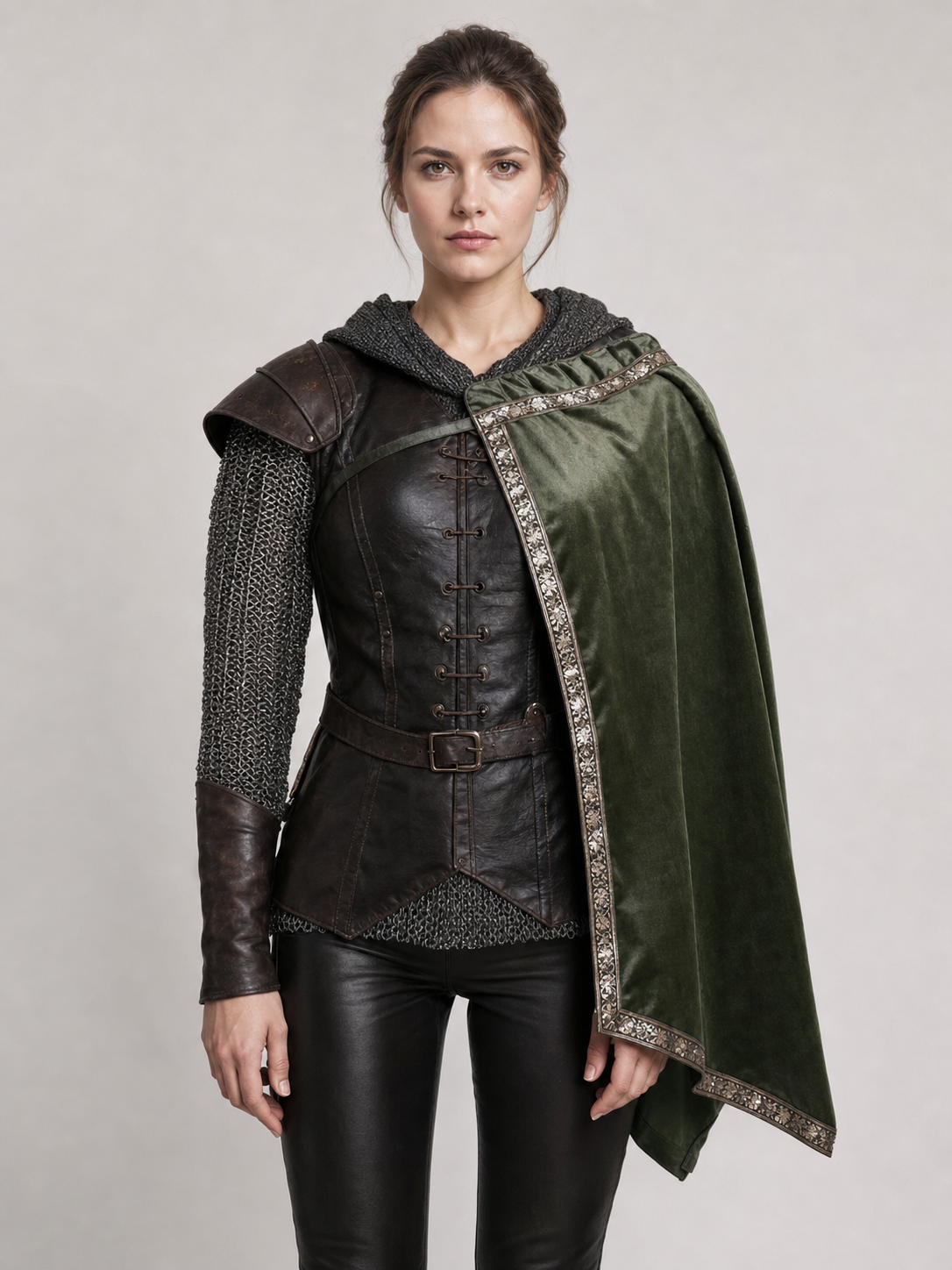Green asymmetrical long carnival cape