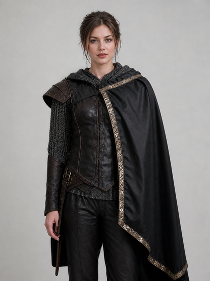 Black Medieval Hooded Carnival Cape
