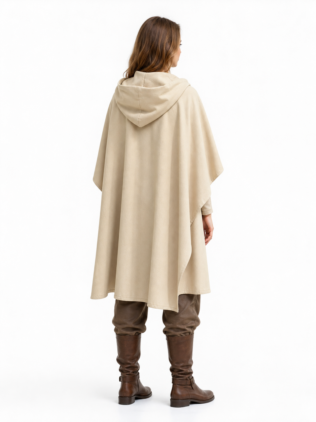 Medieval Hooded Cloak, Pointed Hood Full-Length Draped Cape in Khaki for Cosplay, Fantasy Costumes and Historical-Style Outdoor Outfits
