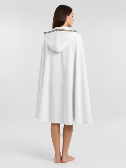 White Medieval Hooded Costume Cloak