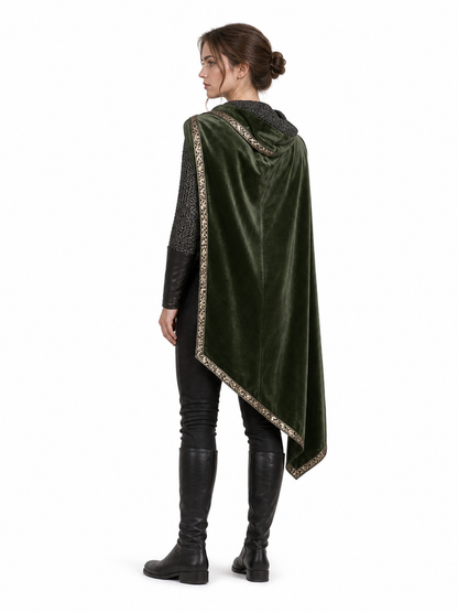 Green asymmetrical long carnival cape