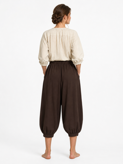 Brown Cotton-Linen Aladdin Pants