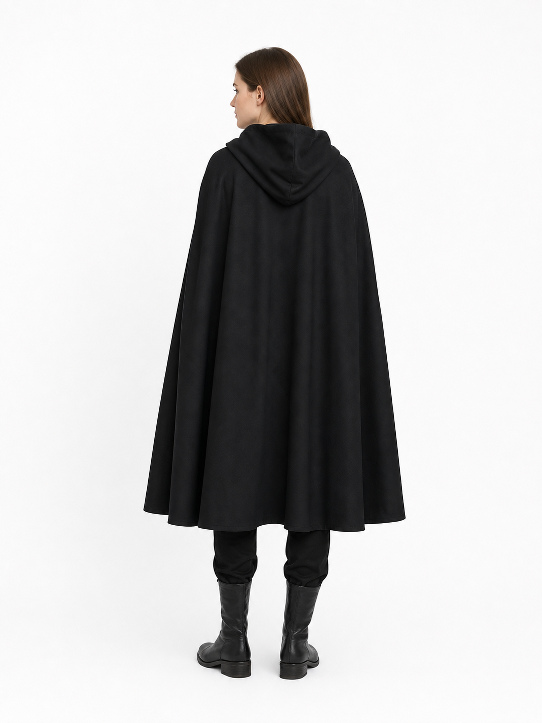 Long black hooded carnival cloak
