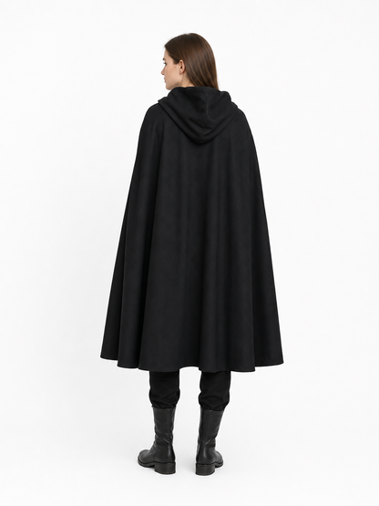 Long black hooded carnival cloak