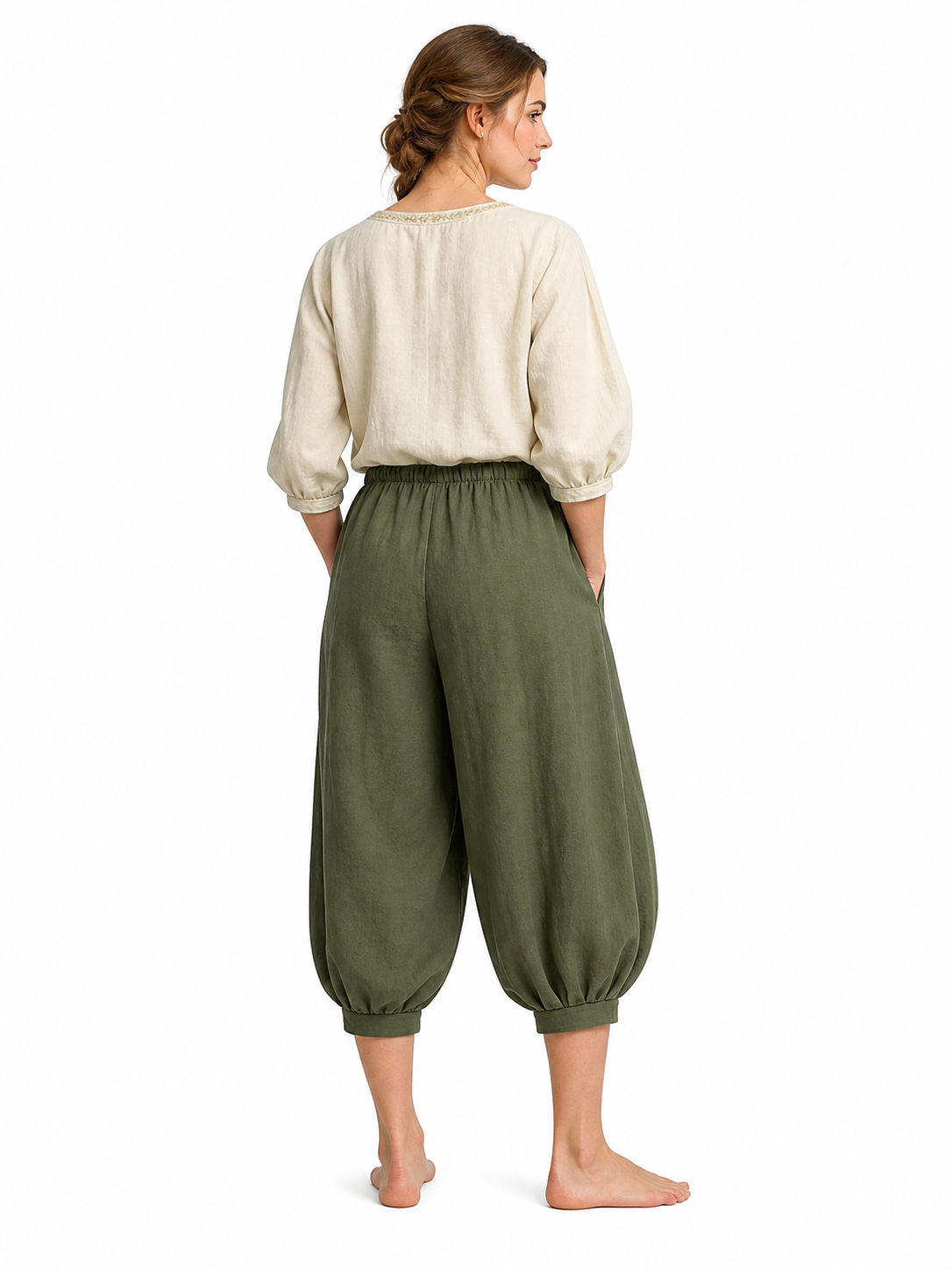 Olive 7/8 Harem Pants with Pockets and Drawstring