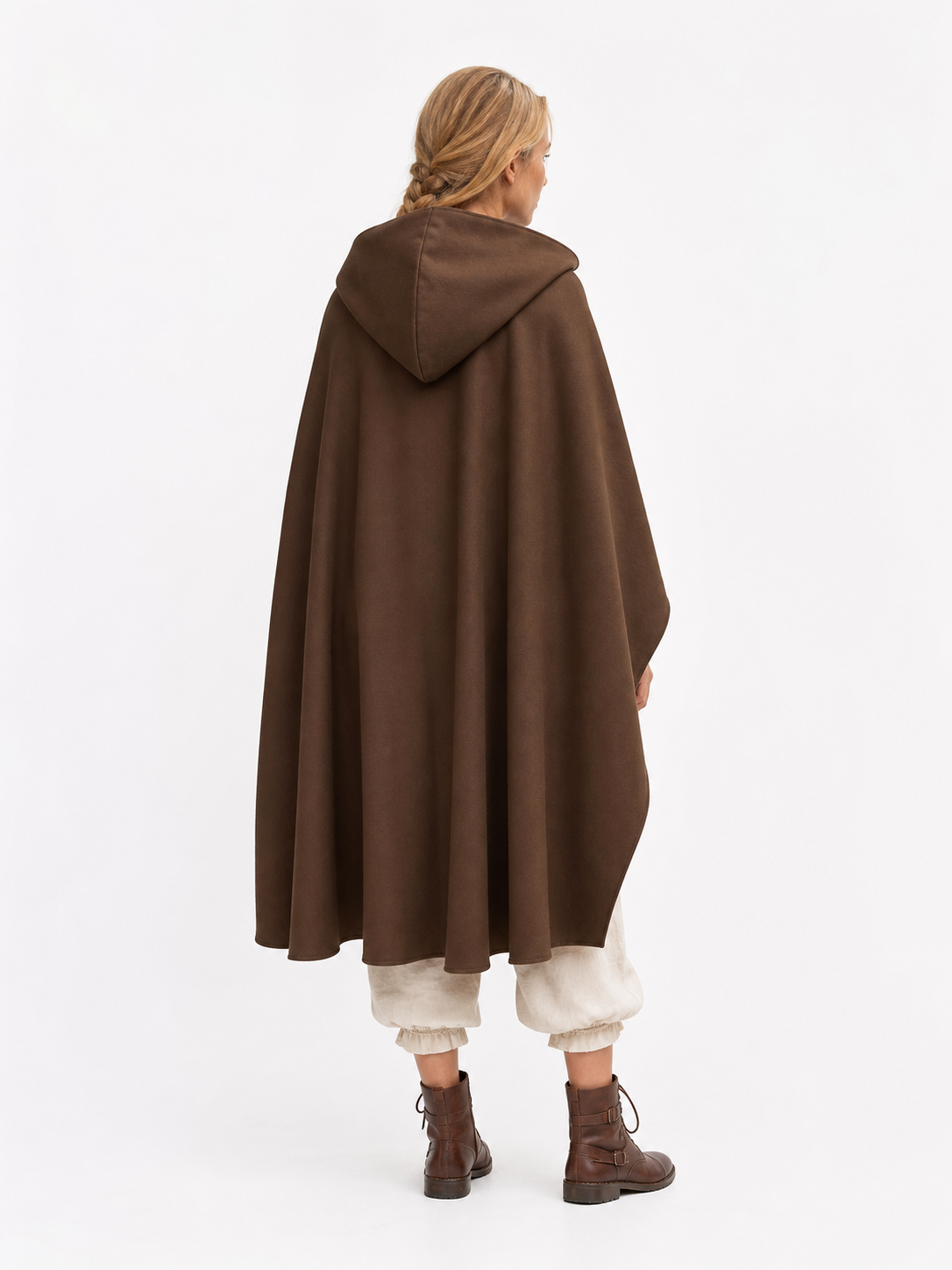 Medieval Fantasy Hooded Cloak, Deep Brown Long Draped Cape with Overlapping Front and Pointed Hem for Role Play, Stage Styling and Outdoor Wear